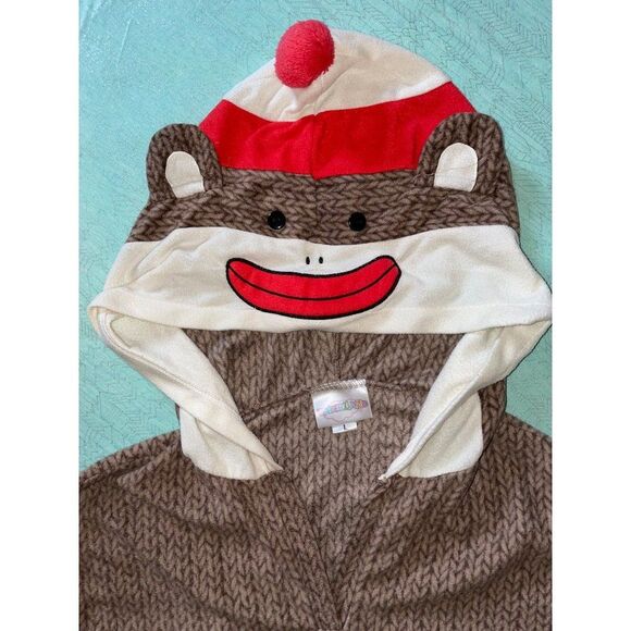 Underland Sock Monkey L hoodie footie pajamas super-soft 2 piece - Picture 2 of 16